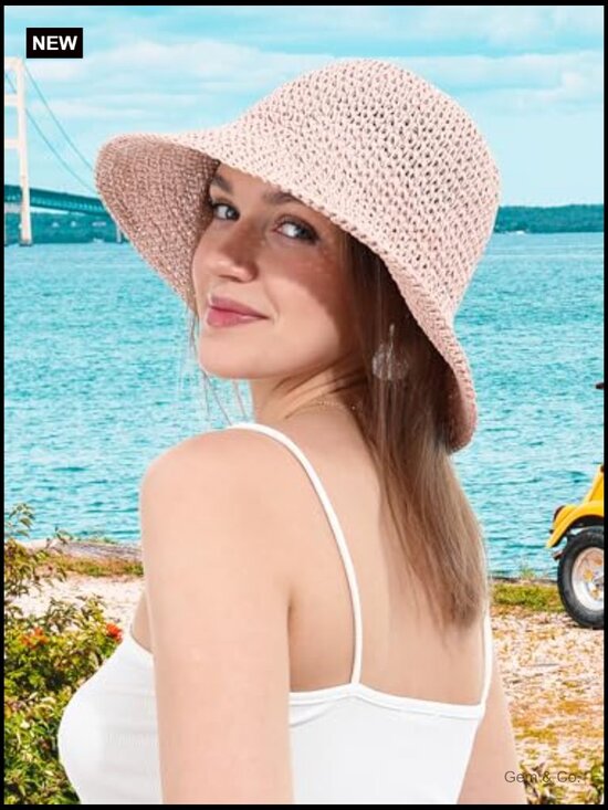 Straw Sun Hat Wide Brim Hand Woven Foldable Bucket Hat UPF 50+ main image 6